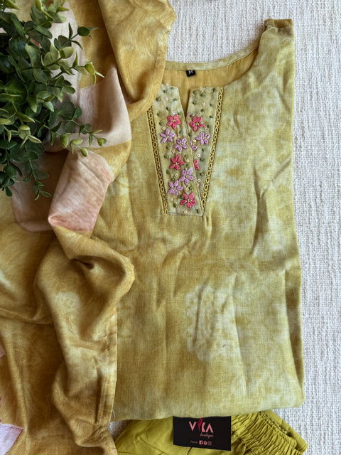 Pichwai printed linen Ready suit set