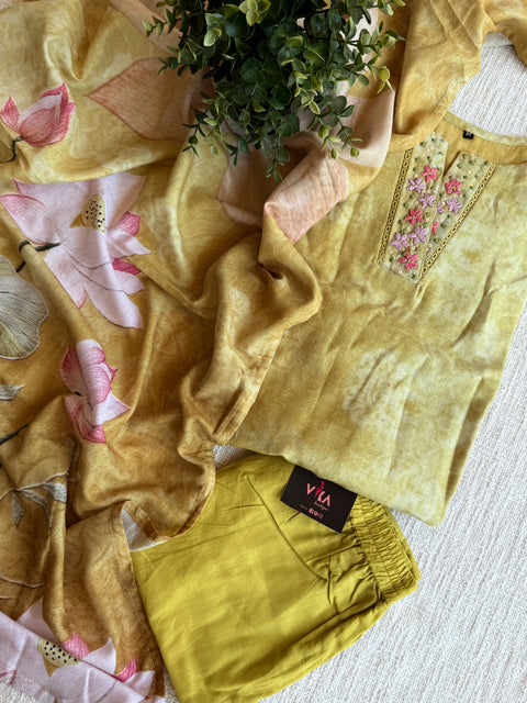 Pichwai printed linen Ready suit set