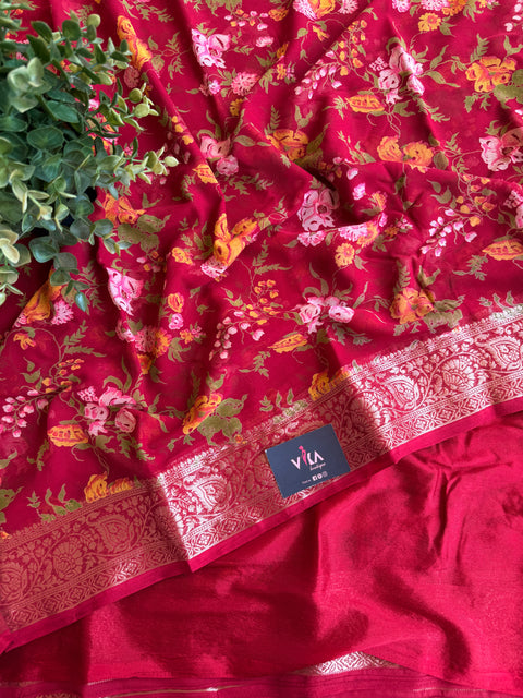 Floral Printed semi chiffon saree