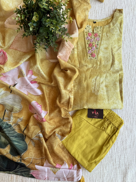 Pichwai printed linen Ready suit set