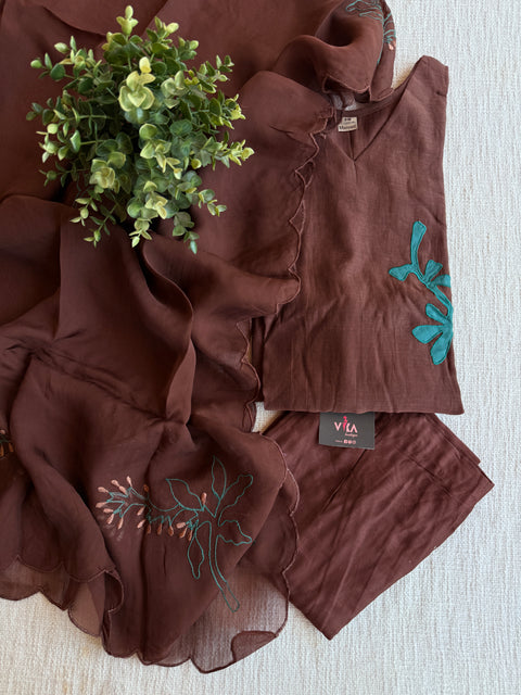 Coffee Brown Mul chanderi Ready suit set