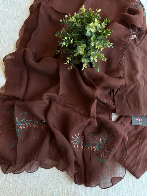 Coffee Brown Mul chanderi Ready suit set