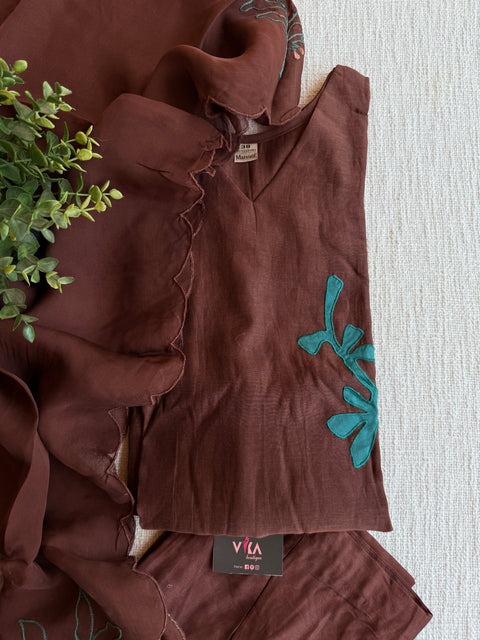 Coffee Brown Mul chanderi Ready suit set