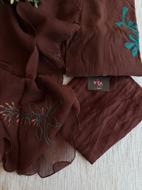 Coffee Brown Mul chanderi Ready suit set