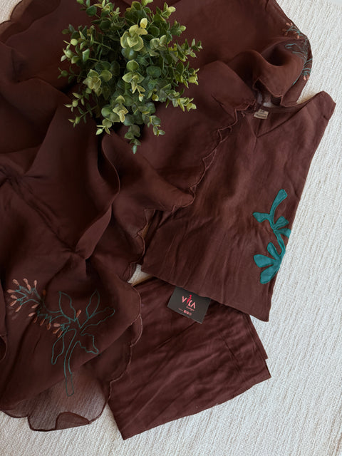 Coffee Brown Mul chanderi Ready suit set