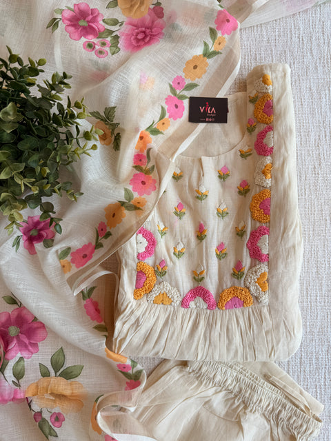 Cream chanderi Ready suit set