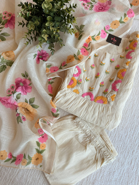 Cream chanderi Ready suit set