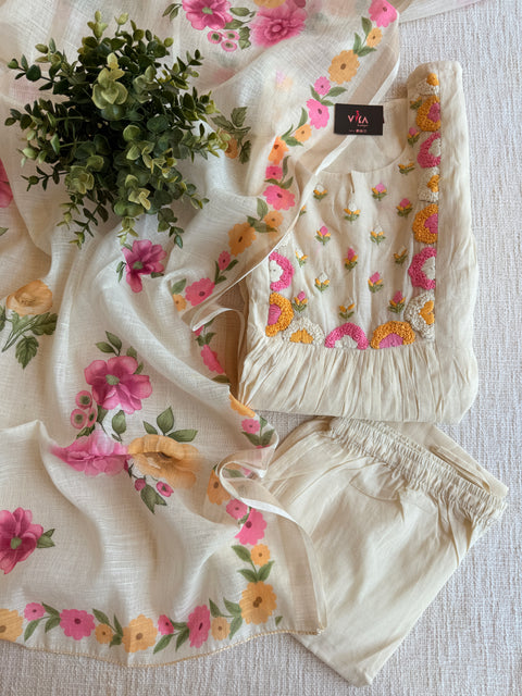 Cream chanderi Ready suit set
