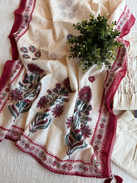 V neck kantha work cotton Ready suit set