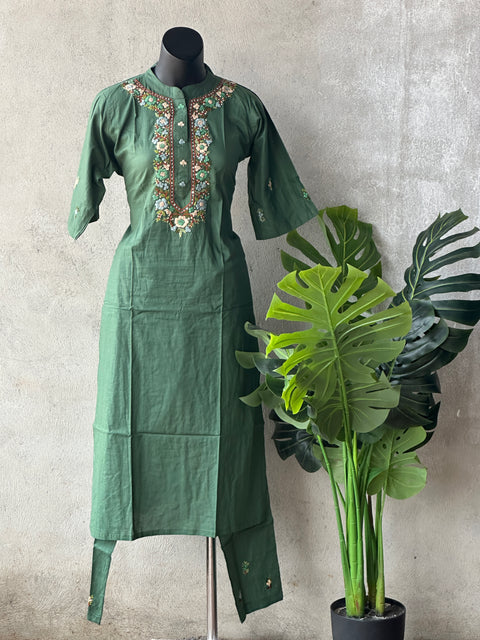 Hand emb mul cotton kurti pant