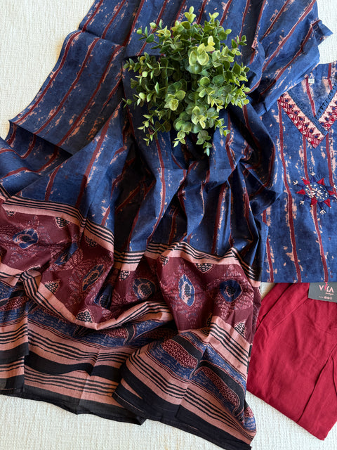 V neck printed cotton Ready suit set