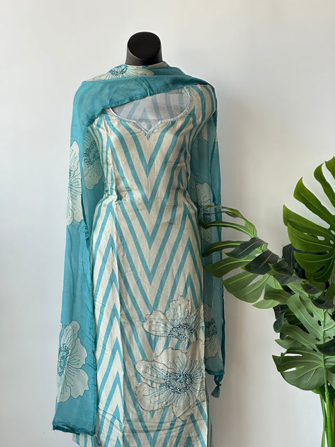 Zigzag printed muslin silk suit material