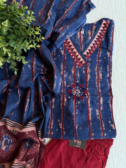 V neck printed cotton Ready suit set