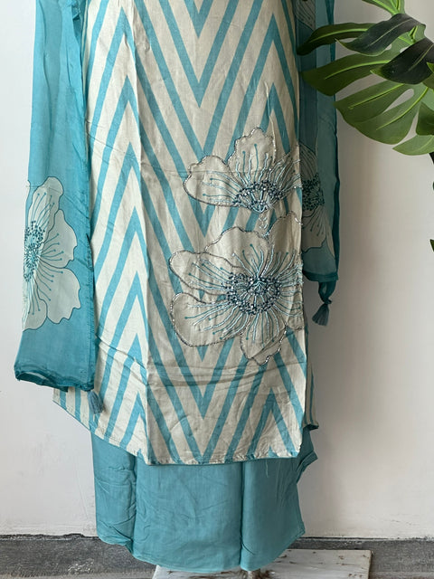 Zigzag printed muslin silk suit material