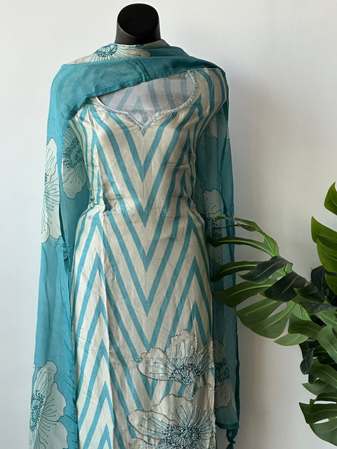 Zigzag printed muslin silk suit material