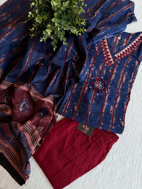 V neck printed cotton Ready suit set