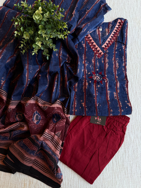 V neck printed cotton Ready suit set