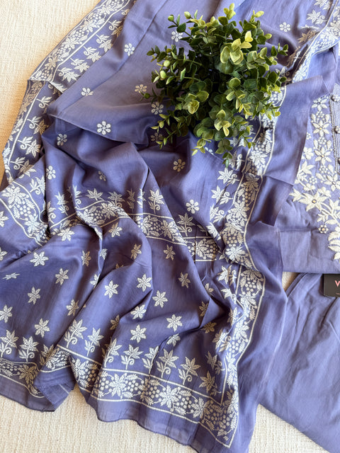 Lavender emb cotton Ready suit set
