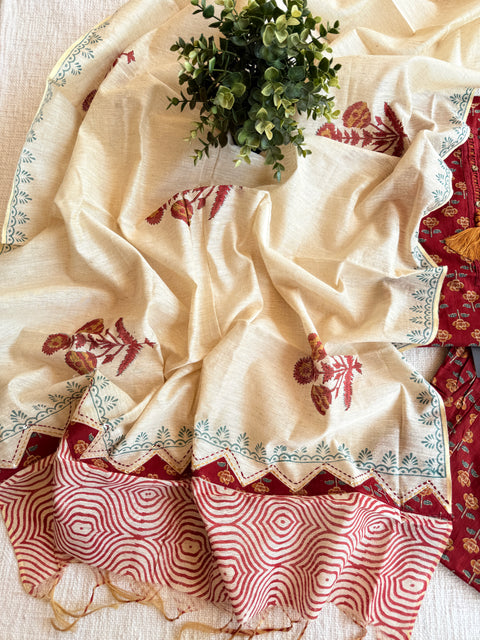 Maroon and cream cotton Ready suit set