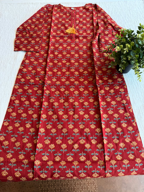 Maroon and cream cotton Ready suit set