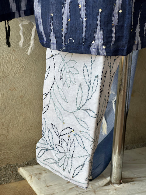 Hand embroidery ikat printed kurti pant