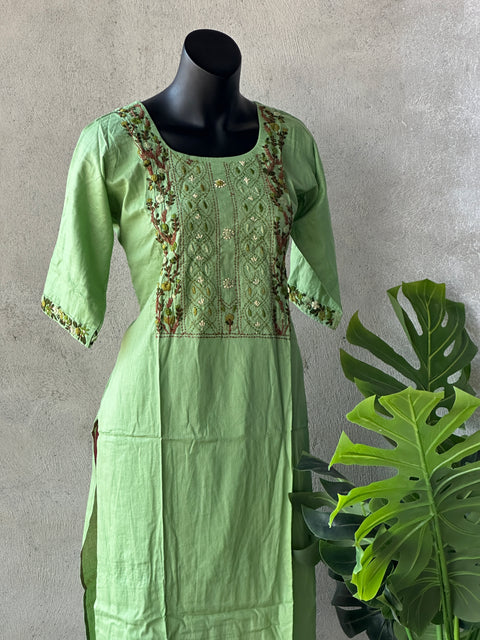 Hand embroidery soft cotton kurti pant