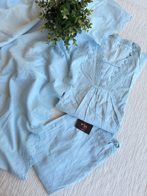 Baby blue hakoba cotton Ready suit set