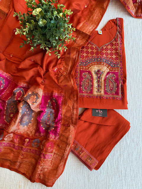 Orange Roman silk Ready suit set