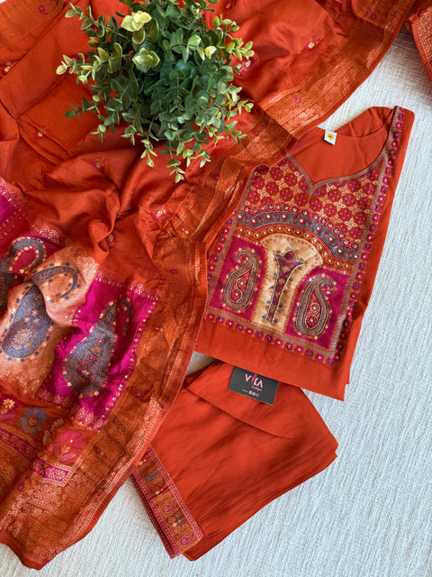 Orange Roman silk Ready suit set