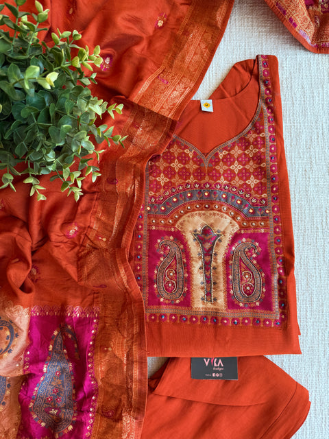 Orange Roman silk Ready suit set