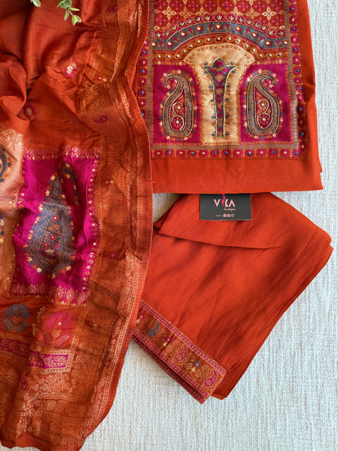 Orange Roman silk Ready suit set