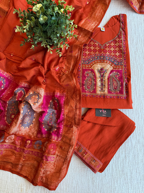 Orange Roman silk Ready suit set