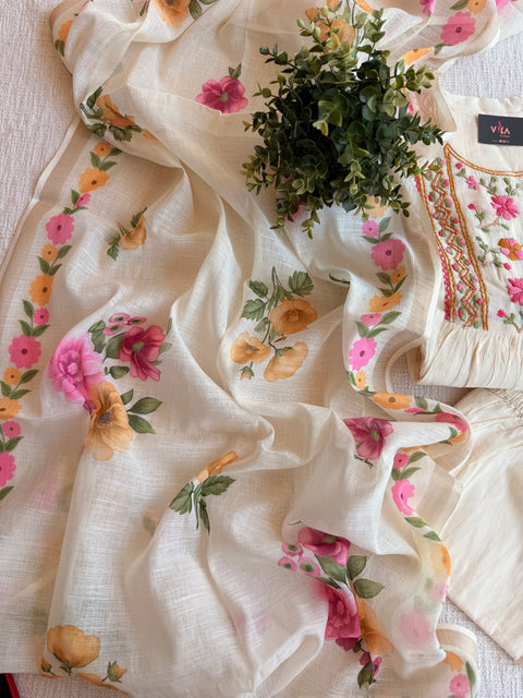 Cream chanderi Ready suit set