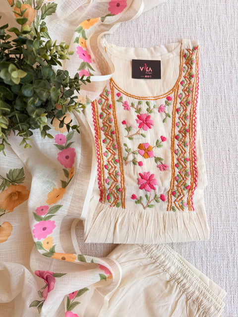 Cream chanderi Ready suit set