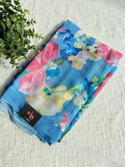Floral printed georgette saree