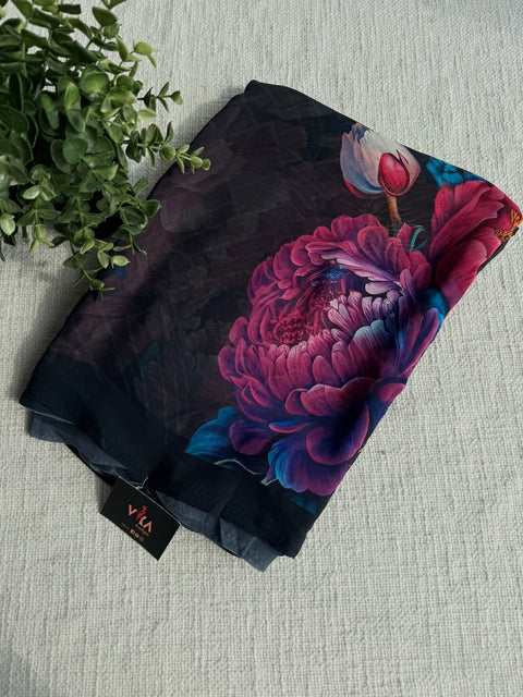 Floral printed georgette saree