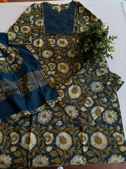 Kalamkari printed cotton Ready suit set