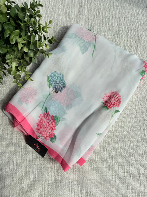 Floral printed georgette saree