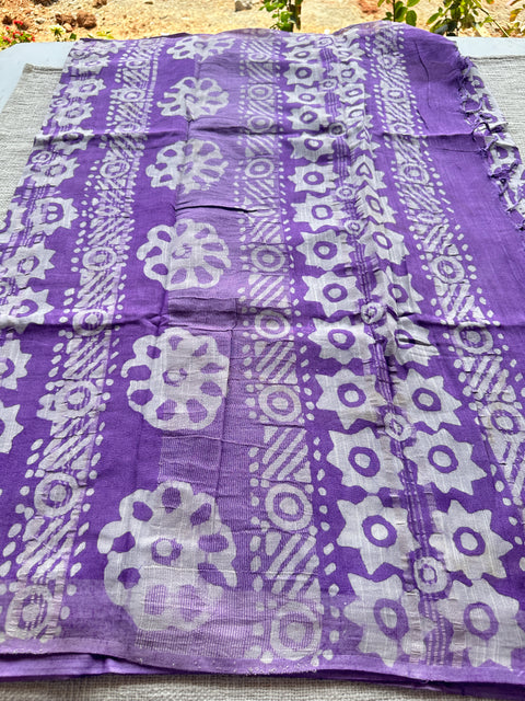 Bagru printed linen cotton saree