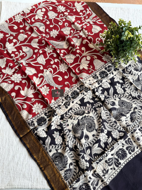 Damaged Kalamkari printed silk dupatta