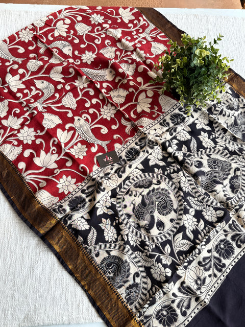 Damaged Kalamkari printed silk dupatta