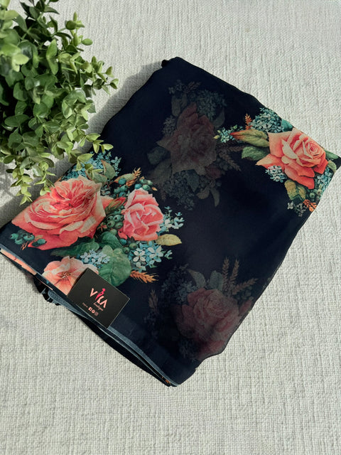 Floral printed georgette saree