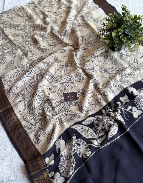 Damaged Kalamkari printed silk dupatta