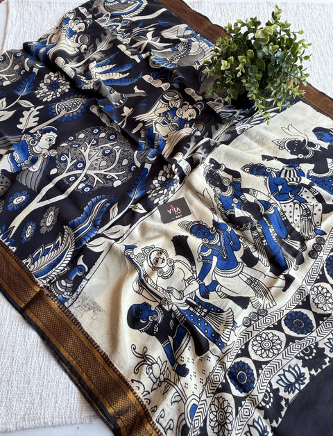 Damaged Kalamkari printed silk dupatta