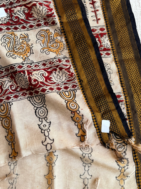 Damaged Kalamkari printed silk dupatta