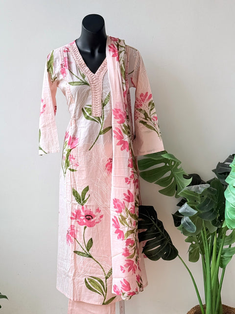 Floral printed pure cotton suit set