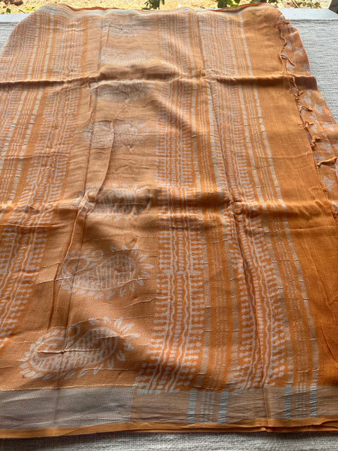 Bagru printed linen cotton saree