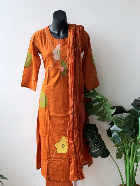 Embroidery pure cotton suit set - Orange