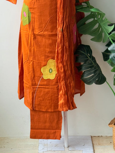 Embroidery pure cotton suit set - Orange