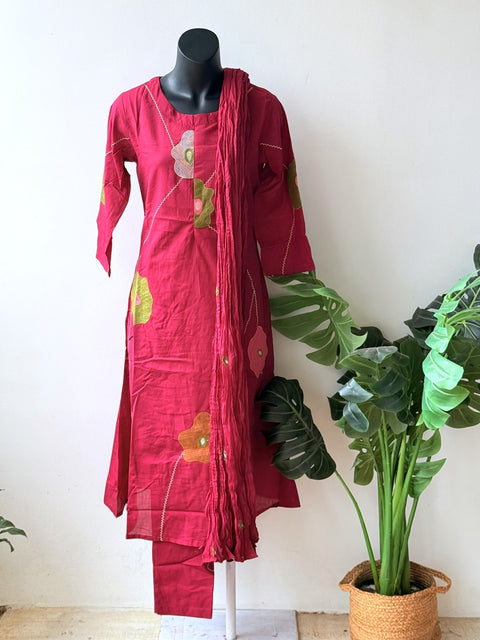 Embroidery pure cotton suit set - Pink